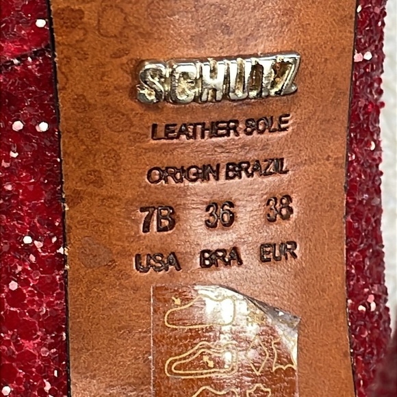 Schutz Fernanda Pump Rouge Red Dark Wine Glitter Sparkle Platform Stiletto 7 - Picture 9 of 15